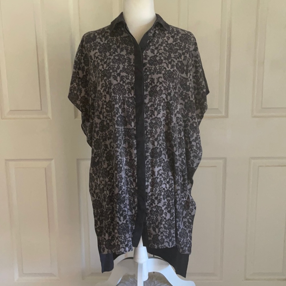 All Saints Black Silk Brocade Print Tunic Dress
